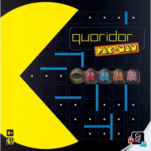 Image du jeu de société Quoridor Pac-Man, combinant stratégie et l'univers rétro de Pac-Man. Ce jeu captivant, adapté dès 8 ans, offre des défis de réflexion et des moments de plaisir pour toute la famille ou entre amis.