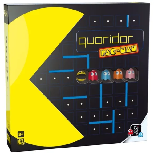 Image du jeu de société Quoridor Pac-Man, combinant stratégie et l'univers rétro de Pac-Man. Ce jeu captivant, adapté dès 8 ans, offre des défis de réflexion et des moments de plaisir pour toute la famille ou entre amis.